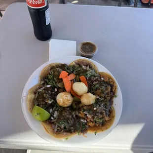 Carne asada tacos with everything.