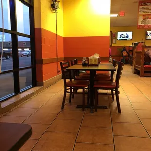 tables and chairs in a restaurant
