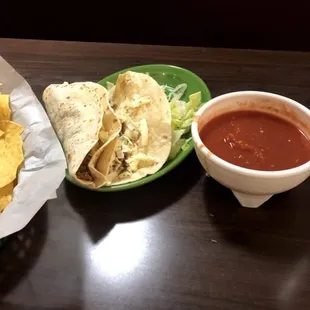 tortilla, salsa, and chips
