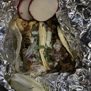 One steak and one chicken corn shell