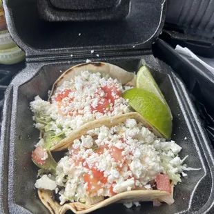 Street tacos with flour tortillas (noticed the toppings are different for corn and flour tortillas)