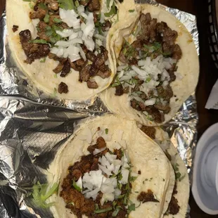 Steak tacos- Left &amp; chorizo tacos- Right