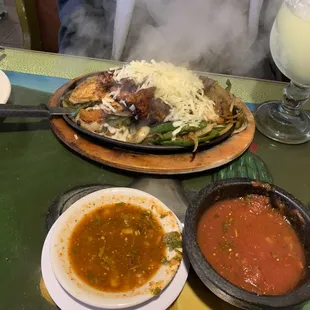 Monterey fajita and tomatillo salsa and regular salsa