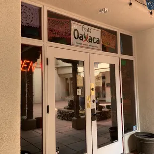 the entrance to a mexican restaurant