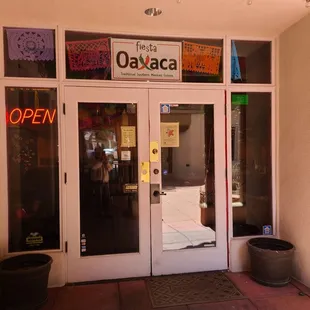 the entrance to a mexican restaurant