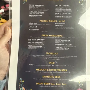 Drink menu