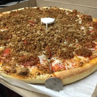 Large pepperoni and sausage.