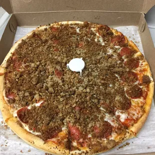 Large pepperoni and sausage.