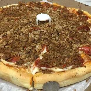 Large pepperoni and sausage.