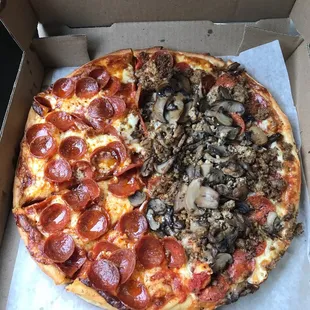 Large Double Pepperoni, Half Sausage/Mushroom!