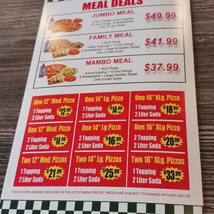 Back of menu