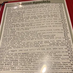 Menu has a wide selection, although there's so much text it feels a bit cluttered.