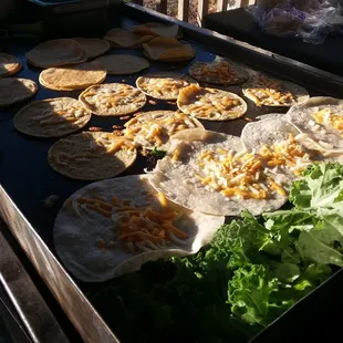 grilled quesadillas, corn tortillas with cheese to make mulitas