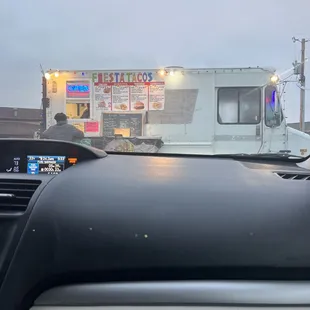 a food truck in the background