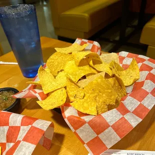Chips and several salsas
