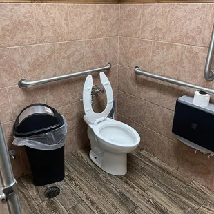 a toilet and trash can
