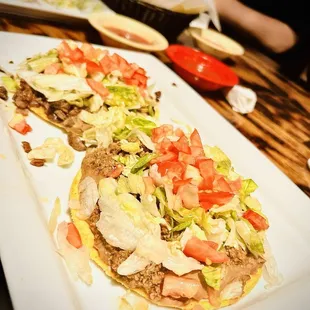 Beef and steak tostada