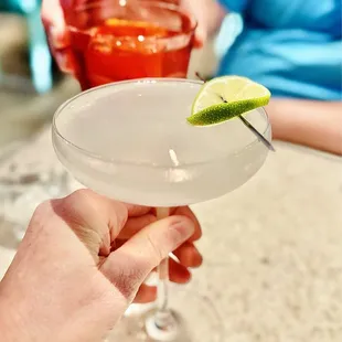 Cheers! A tarty gimlet and Negroni