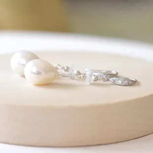 Freshwater pearls and Moonstne Earrings in Sterling Silver