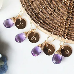 Bridesmaid Gift Set for Purple Theme Wedding! Customize your Briedsmaid&apos;s Initials, You can choose your gemstome mathing to your theme!