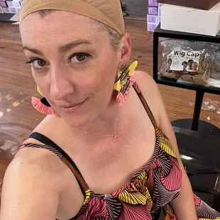 I brought my own wig cap, but it wasn't necessary today:)