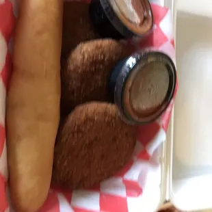 Meaty crab cakes( lots of crab inside!)