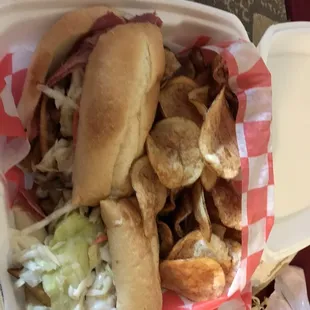 Bountiful Pittsburgh style sandwich with homemade crunchy chips!