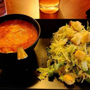 Roasted red pepper soup and small IPA Caesar salad!