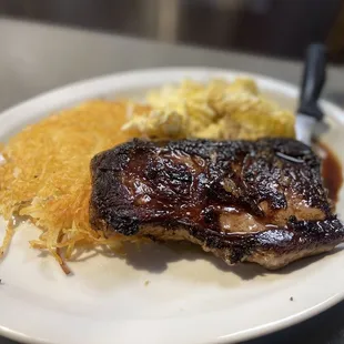 New York Steak and Scrambled eggs.