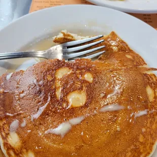 a plate of pancakes and a fork