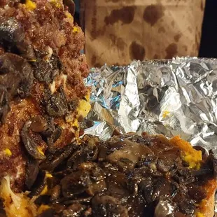 Fifty/Fifty Burger with Sautéed Mushrooms and caramelized onions.