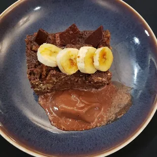 Chocolate and banana bread pudding.  Good stuff.