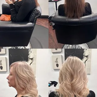 Before and after blonde service over box dye 1 session by Claudia