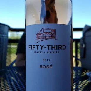 a bottle of rose wine