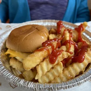 Kids cheeseburger &amp; fries