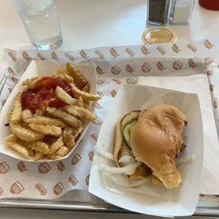 Double cheeseburger. They said it started as a 5oz patty but my double needed up like a 6 oz burger. Small but served hot and flavorful