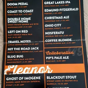 Beer list for special event brew n que