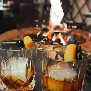 Chocolate cherry old fashioned and fig old fashioned