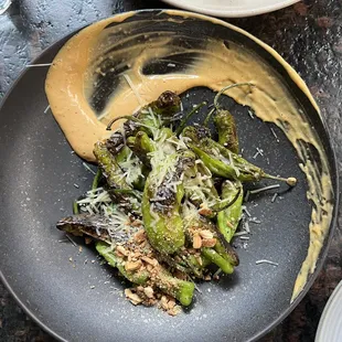 Blistered shoshito peppers