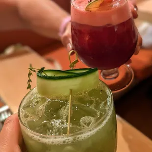 Cucumber &amp; Lime Spritzer and something with Hibiscus and Apple syrup
