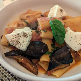 Paccheri (eggplant, Burrata, Basil and pasta)
