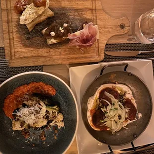 Riviera Choice of 3 Crostini - Burrata, Prosciutto, Confit Caramelized Onions