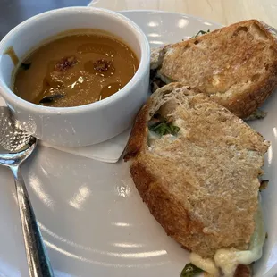 mushroom grilled cheese and cup of soup