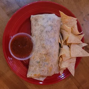 a burrito and chips