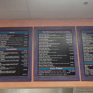 menus on the wall
