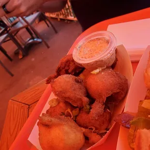 Hushpuppies with halfsmokes.YUMMY!