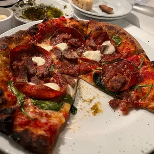 Create my own pizza with pepperoni, Italian sausage, basil.