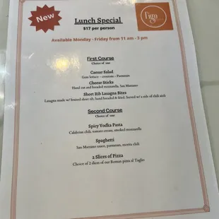 Great lunch special menu