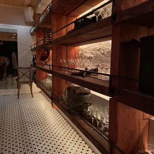 shelves with wine glasses on them