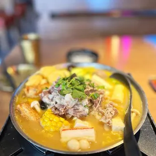 a bowl of soup on a stove